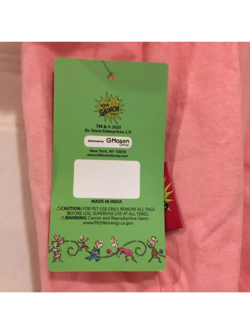 The Grinch Pink Large Pet Tee Shirt Every Who in Whoville Liked Christmas A Lot.